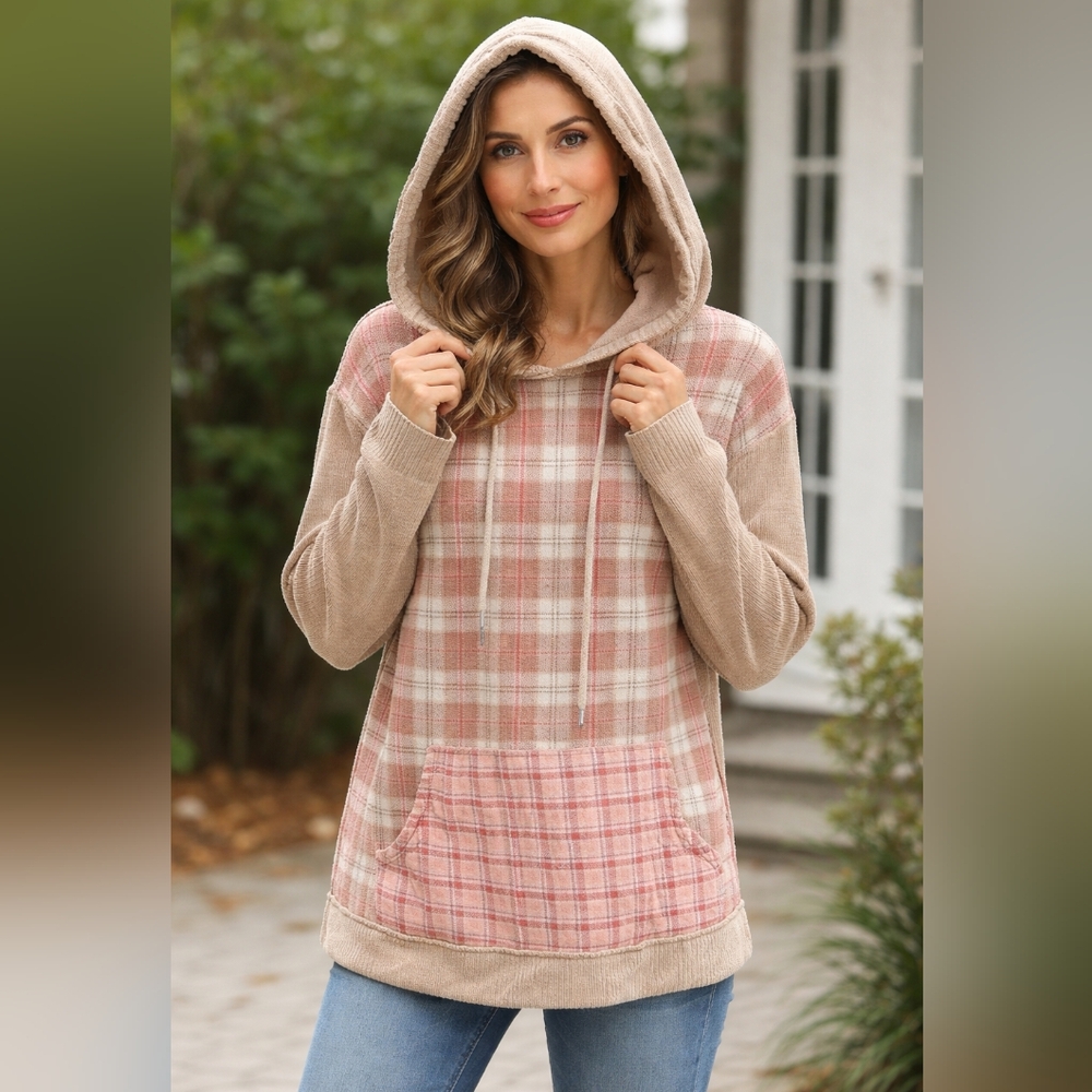 KORI Plaid Hooded Women's Sweater Med